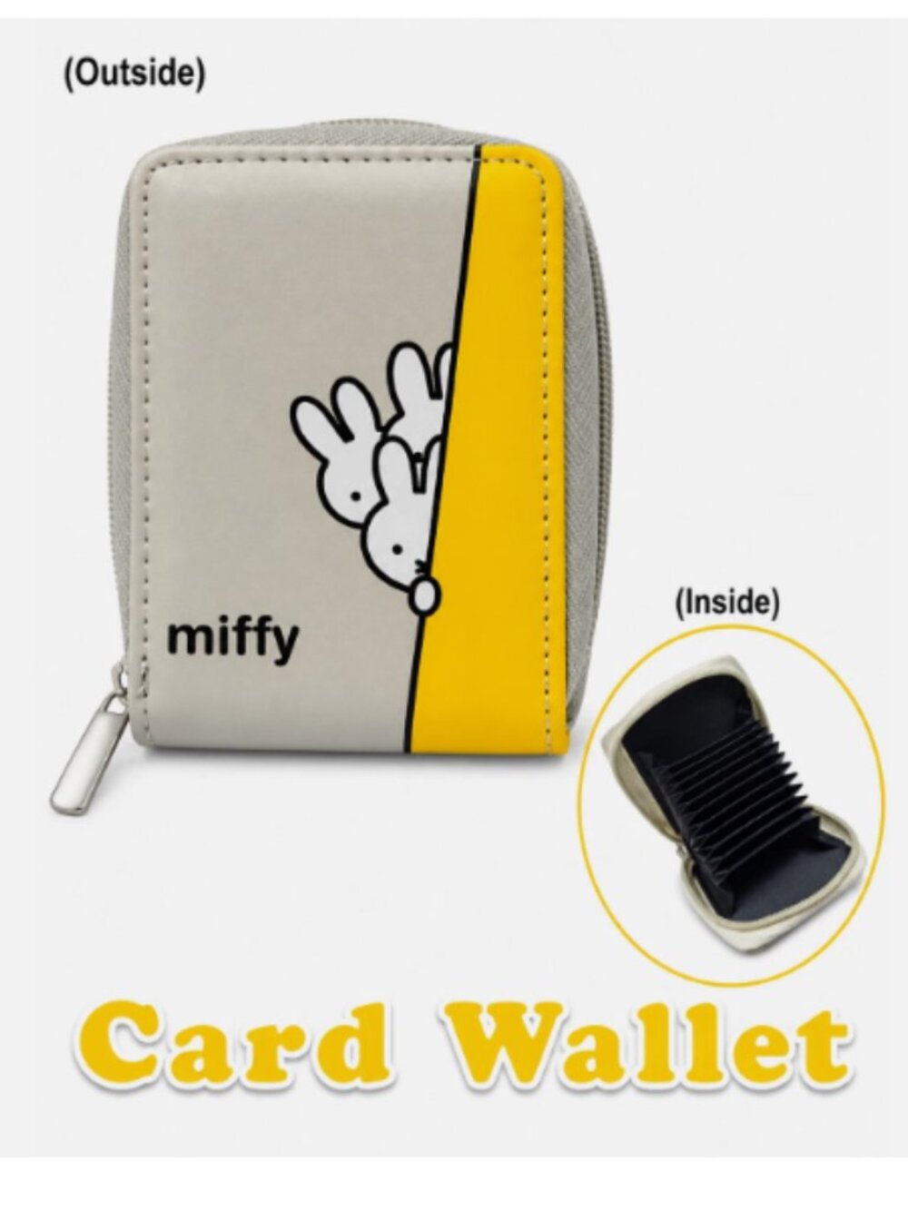Miffy Bunny Friends Beige Yellow Zip Card Wallet ID Photo Case 15 Card Slots